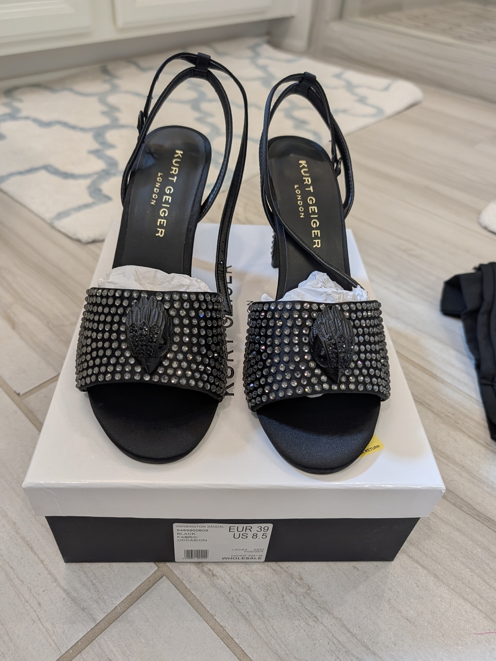 Kurt Geiger Kensington Black Studded Open-Toe Heels with Eagle. 8.5 NWT